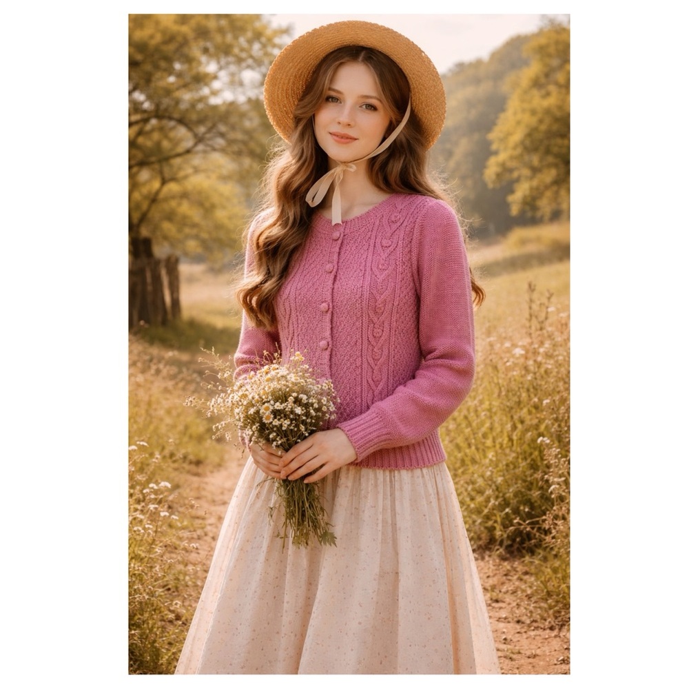 Vintage Stephanie cable knit puff‎ sleeve cardigan Size M cottagecore coquette